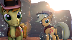 Size: 1920x1080 | Tagged: safe, artist:indexpony, applejack, braeburn, g4, 3d, dust motes, lens flare, source filmmaker