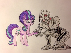 Size: 2758x2062 | Tagged: safe, artist:ameliacostanza, starlight glimmer, robot, g4, avengers, avengers: age of ultron, crossover, high res, marvel, marvel comics, this will end in betrayal, this will end in tears, traditional art, ultron