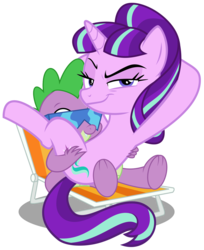 Size: 1171x1433 | Tagged: safe, artist:xebck, edit, hundreds of users filter this tag, vector edit, spike, starlight glimmer, pony, unicorn, g4, the cutie re-mark, bedroom eyes, chair, cowgirl position, female, male, raised eyebrow, s5 starlight, ship:sparlight, shipping, show accurate, simple background, smirk, spread legs, spreading, straight, sunglasses, transparent background, vector, welcome home twilight
