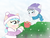 Size: 1024x768 | Tagged: safe, artist:crazynutbob, coco pommel, silver shill, g4, chocolate, clothes, cocoshill, colt, cute, female, filly, food, hat, hot chocolate, jacket, male, scarf, shipping, snow, snowfall, straight, younger