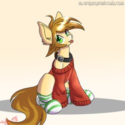 Size: 2000x2000 | Tagged: safe, artist:silverfox057, oc, oc only, oc:silverblaze, :p, clothes, collar, cute, head tilt, high res, looking at you, male, sitting, smiling, socks, solo, striped socks, sweater, tongue out