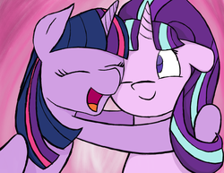 Size: 3850x2975 | Tagged: safe, artist:ardentwing, starlight glimmer, twilight sparkle, alicorn, pony, g4, cute, eyes closed, female, high res, hug, mare, one eye closed, twilight sparkle (alicorn)