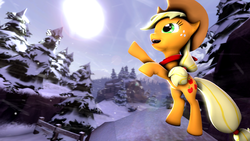 Size: 1280x720 | Tagged: safe, artist:f4llen-guardian, applejack, g4, 3d, female, snow, solo, source filmmaker, tree