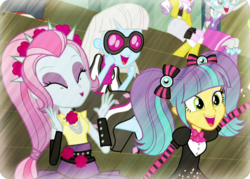 Size: 690x494 | Tagged: safe, screencap, photo finish, pixel pizazz, violet blurr, equestria girls, g4, my little pony equestria girls: rainbow rocks, palindrome get, the snapshots