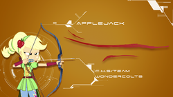 Size: 1920x1080 | Tagged: safe, artist:skyler910, applejack, equestria girls, g4, my little pony equestria girls: friendship games, archery, arrow, bow (weapon), bow and arrow, female, solo, vector, wallpaper, weapon