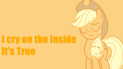 Size: 1600x900 | Tagged: safe, artist:sailortrekkie92, applejack, g4, crying inside, female, solo, text, vector, wallpaper