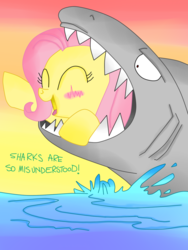 Size: 769x1024 | Tagged: safe, artist:andypriceart, artist:krazykari, fluttershy, pony, shark, g4