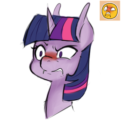 Size: 500x500 | Tagged: safe, artist:jovalic, twilight sparkle, pony, g4, blushing, female, frown, solo