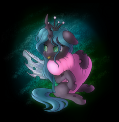Size: 1965x2021 | Tagged: safe, artist:whazzam95, queen chrysalis, changeling, changeling queen, g4, crown, cute, cutealis, female, heart, jewelry, regalia, solo, squishy, tongue out