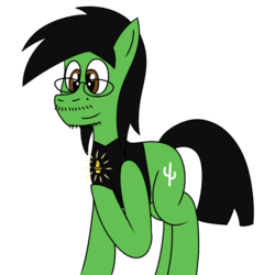 Size: 800x800 | Tagged: safe, artist:b-cacto, oc, oc only, oc:cactus needles, earth pony, pony, beard, glasses, moustache, pin, simple background, solo, transparent background