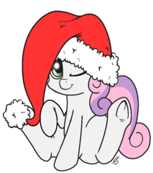 Size: 598x675 | Tagged: safe, artist:silver1kunai, sweetie belle, g4, female, hat, santa hat, simple background, smiling, solo, white background, wink