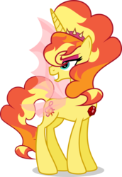 Size: 2063x3000 | Tagged: safe, artist:xebck, half-siren, hybrid, pony, g4, eyeshadow, female, fusion, fusion:adagio dazzle, fusion:sunsagio, fusion:sunset shimmer, gem, high res, makeup, mare, siren gem, siren wings, solo, standing, turned head