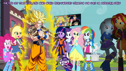 Size: 1920x1080 | Tagged: safe, applejack, fluttershy, pinkie pie, rainbow dash, rarity, sunset shimmer, trixie, twilight sparkle, equestria girls, g4, dragon ball, dragon ball z, ridiculous, son goku, wwe