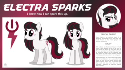Size: 3840x2160 | Tagged: safe, artist:outlawquadrant, oc, oc only, oc:electra sparks, earth pony, pony, cutie mark, female, high res, mare, portrait, reference sheet