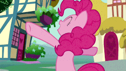 Size: 500x282 | Tagged: safe, screencap, pinkie pie, earth pony, pony, a friend in deed, g4, season 2, animated, cute, diapinkes, female, gif, mare, smile song, smiling, solo, spinning, sunburst background