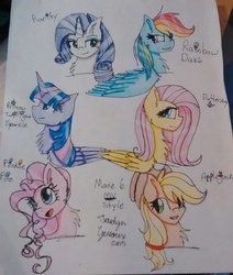 Size: 814x960 | Tagged: safe, artist:jaidyn-fangtrap, applejack, fluttershy, pinkie pie, rainbow dash, rarity, twilight sparkle, alicorn, pony, g4, female, mane six, mare, traditional art, twilight sparkle (alicorn)