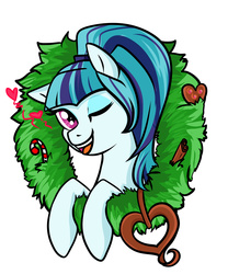 Size: 2500x3000 | Tagged: safe, artist:itsnotdaijoubu, sonata dusk, earth pony, pony, g4, candy, candy cane, christmas, cinnamon stick, cookie, earth pony sonata dusk, equestria girls ponified, female, food, heart, high res, looking at you, mare, one eye closed, open mouth, open smile, ponified, simple background, smiling, solo, white background, wink, winking at you, wreath