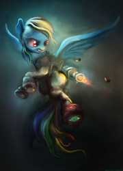 Size: 3240x4500 | Tagged: dead source, safe, artist:vitaj, rainbow dash, pony, g4, female, gun, solo, weapon