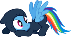 Size: 6466x3426 | Tagged: safe, artist:greenmachine987, rainbow dash, pegasus, pony, g4, read it and weep, catsuit, clothes, face down ass up, female, simple background, sneaking suit, solo, spread wings, transparent background, vector, wings