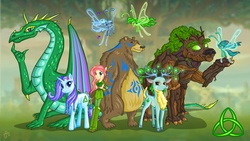 Size: 1920x1080 | Tagged: safe, artist:alevgor, fluttershy, bear, breezie, deer, dragon, pony, timber wolf, equestria girls, g4, equestria girls ponified, heroes of might and magic, ponified, sylvan, video game