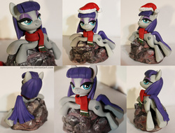 Size: 3857x2924 | Tagged: safe, artist:aplexpony, maud pie, g4, clothes, craft, figurine, hat, high res, irl, photo, santa hat, scarf, sculpture, solo, wrong cutie mark