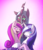Size: 1700x2000 | Tagged: safe, artist:kanashiipanda, princess cadance, queen chrysalis, shining armor, g4, blushing, female, hug, husband and wife, looking at you, male, open mouth, ot3, polyamory, shining armor gets all the mares, ship:chrysarmordance, ship:shiningcadance, shipping, straight