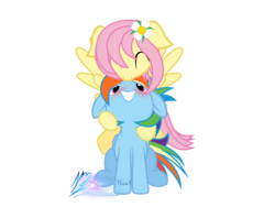 Size: 1600x1200 | Tagged: safe, artist:nightmaremoons, fluttershy, rainbow dash, g4, alternate hairstyle, blushing, cute, eyes closed, female, floppy ears, front view, grin, kissing, lesbian, looking up, nose kiss, ship:flutterdash, shipping, show accurate, simple background, sitting, spread wings, squee, transparent background