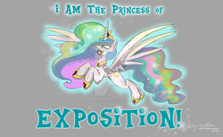 Size: 1024x627 | Tagged: safe, artist:mad--munchkin, princess celestia, g4, exposition, female, open mouth, solo, spread wings, watermark