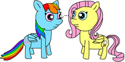 Size: 1024x507 | Tagged: safe, fluttershy, rainbow dash, g4, swapped cutie marks
