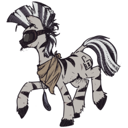 Size: 2983x2984 | Tagged: safe, artist:inlucidreverie, oc, oc only, oc:ahrim, zebra, fallout equestria, bandana, cigarette, feather, goggles, high res, smoking, solo, stripes