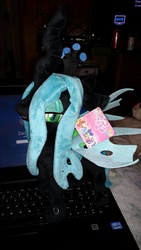 Size: 540x960 | Tagged: source needed, safe, artist:onlyfactory, queen chrysalis, g4, bootleg, computer, irl, laptop computer, photo, plushie