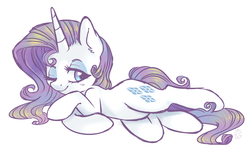 Size: 1800x1100 | Tagged: safe, artist:hawthornss, rarity, pony, unicorn, g4, alternate hair color, cute, female, looking at you, looking back, lying down, one eye closed, raribetes, simple background, smiling, solo, sparkly eyes, white background, wink