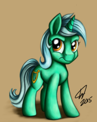 Size: 716x900 | Tagged: safe, artist:raindashdragon, lyra heartstrings, g4, angry, female, looking at you, lyra is not amused, signature, simple background, solo