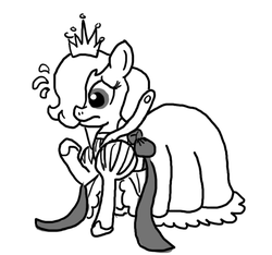 Size: 640x600 | Tagged: safe, artist:ficficponyfic, oc, oc only, oc:emerald jewel, colt quest, clothes, colt, crossdressing, cyoa, dress, explicit source, femboy, foal, frown, male, monochrome, story included, tiara, trap