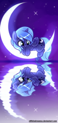 Size: 2000x4200 | Tagged: safe, artist:xwhitedreamsx, princess luna, g4, crescent moon, cute, female, filly, lunabetes, moon, night, prone, reflection, solo, tangible heavenly object, transparent moon, woona