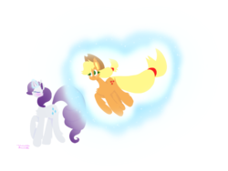 Size: 1440x1080 | Tagged: safe, artist:vanillaswirl6, applejack, rarity, earth pony, pony, unicorn, g4, duo, female, lesbian, levitation, magic, ship:rarijack, shipping, telekinesis