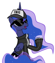 Size: 5000x5656 | Tagged: safe, artist:kiowa213, princess luna, two best sisters play, g4, absurd resolution, clothes, female, gangsta, jacket, persona, persona 4, simple background, solo, sunglasses, swag, transparent background, two best friends play, vector
