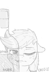 Size: 240x324 | Tagged: dead source, safe, artist:keeponhatin, applejack, g4, drinking, monochrome