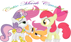 Size: 2500x1500 | Tagged: safe, artist:eternalmoonlightwolf, apple bloom, scootaloo, sweetie belle, earth pony, pegasus, pony, unicorn, g4, armor, cutie mark crusaders, female, filly