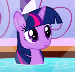 Size: 373x360 | Tagged: safe, screencap, twilight sparkle, pony, g4, green isn't your color, animated, female, frown, hot tub, water
