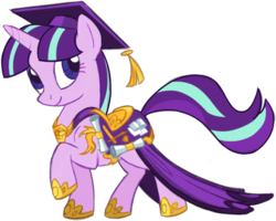 Size: 802x643 | Tagged: safe, artist:lauren faust, edit, starlight glimmer, pony, unicorn, g4, clothes, concept art, diploma, female, graduation, graduation cap, hat, hilarious in hindsight, mare, saddle, scholar, simple background, solo, transparent background