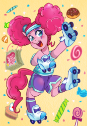 Size: 1053x1521 | Tagged: safe, artist:tzc, pinkie pie, earth pony, pony, g4, scare master, clothes, costume, cute, diapinkes, female, heart eyes, nightmare night, nightmare night costume, paper bag, pinkie puffs, pixiv, roller skates, solo, wingding eyes