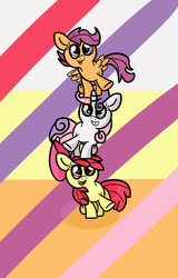 Size: 1920x3000 | Tagged: safe, artist:pastelhorses, apple bloom, scootaloo, sweetie belle, pegasus, pony, unicorn, g4, cute, cutie mark crusaders, female, filly, silly, silly pony, tower, tower of pony, tumblr