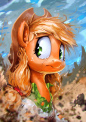 Size: 848x1200 | Tagged: safe, artist:assasinmonkey, applejack, g4, bust, clothes, crying, equestria girls outfit, female, messy mane, solo