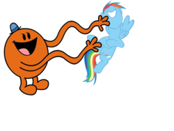 Size: 800x600 | Tagged: safe, edit, rainbow dash, pegasus, pony, g4, crossover, cute, hat, laughing, mr. men, mr. men little miss, mr. tickle, open mouth, open smile, simple background, smiling, the mr. men show, tickling, transparent background