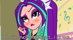 Size: 1280x714 | Tagged: safe, edit, screencap, aria blaze, equestria girls, g4, my little pony equestria girls: rainbow rocks, blushing, female, human coloration, image macro, meme, photoshop, solo, tsundaria, tsundere