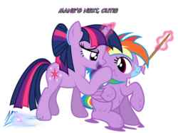 Size: 8000x6000 | Tagged: safe, artist:nightmaremoons, rainbow dash, twilight sparkle, pegasus, pony, unicorn, g4, absurd resolution, alternate hairstyle, bedroom eyes, bodypaint, duo, female, lesbian, looking at each other, mare, narcissism, open mouth, open smile, paint on feathers, paint on fur, paintbrush, painting, painting characters, recolor, scrunchy face, ship:twidash, shipping, show accurate, simple background, smiling, transparent background, unicorn twilight
