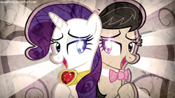 Size: 1920x1080 | Tagged: safe, artist:flipsideequis, artist:quanno3, octavia melody, rarity, g4, duo, duo female, female, lens flare, lesbian, necklace, raritavia, shipping, side by side, vector, wallpaper