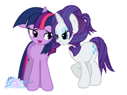 Size: 8000x6000 | Tagged: safe, artist:nightmaremoons, rarity, twilight sparkle, alicorn, pony, unicorn, g4, absurd resolution, alternate hairstyle, female, lesbian, mare, ship:rarilight, shipping, show accurate, simple background, transparent background, twilight sparkle (alicorn)