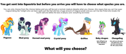 Size: 3000x1289 | Tagged: safe, coloratura, gimme moore, kevin, sapphire joy, spike, spitfire, sugar belle, changeling, crystal pony, griffon, pony, g4, meme, op is a duck